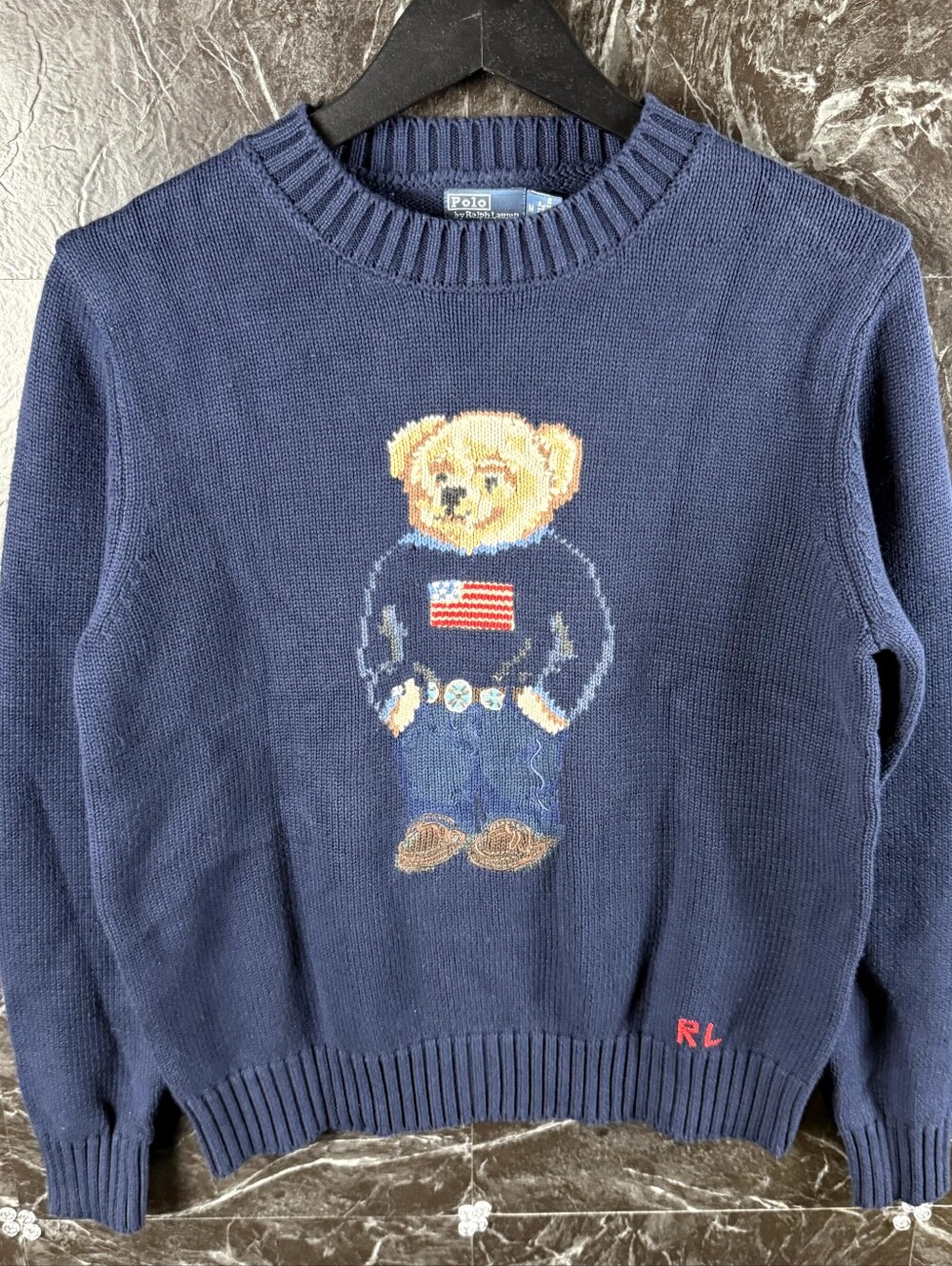 Polo Ralph Lauren Women's Blue USA Polo Bear Knit Sweater Medium
